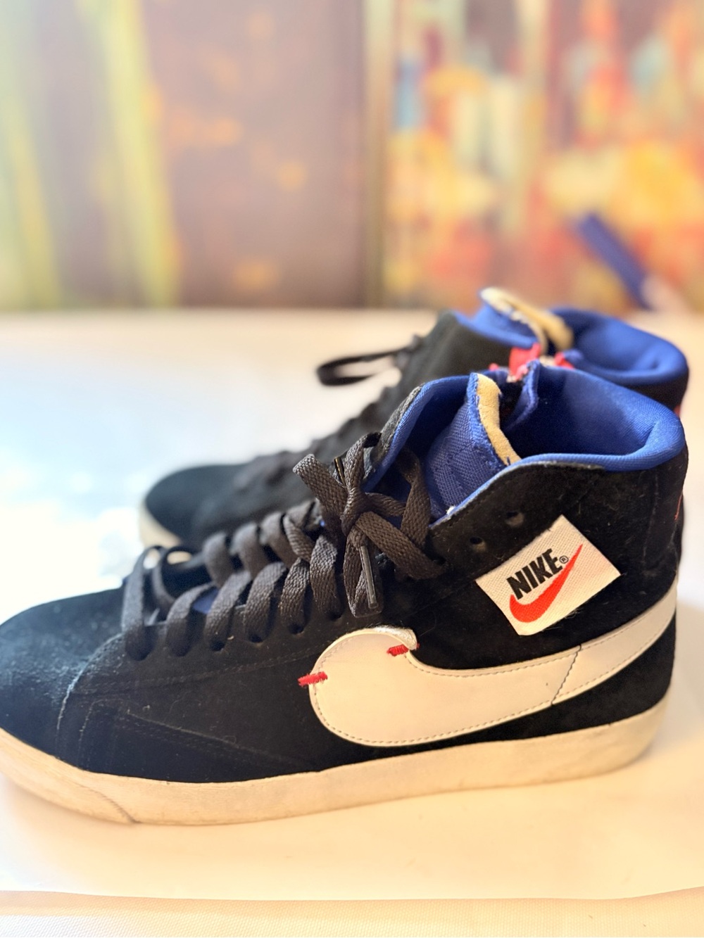 Nike Blazer Mid Rebel XX Black Royal Blue Suede Sneakers with White Swoosh